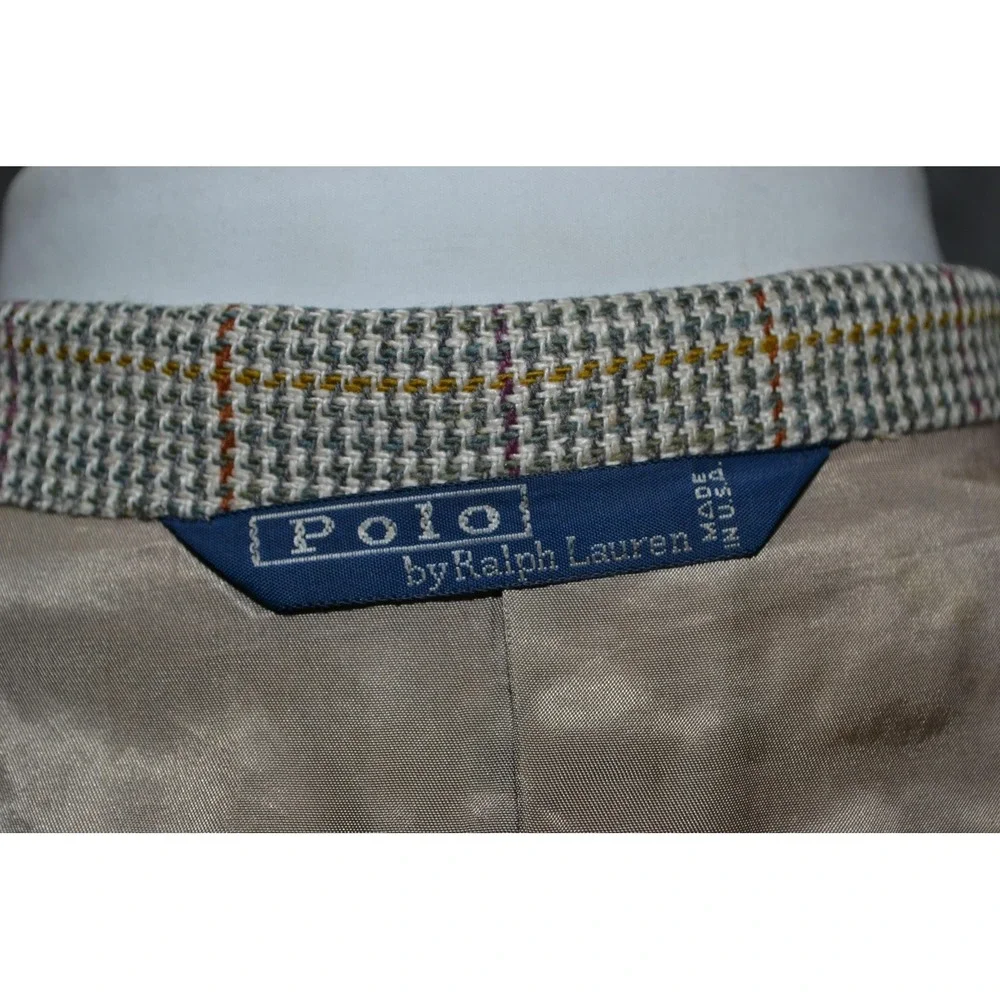 VTG Polo‎ Ralph Lauren Blazer Mens 41L Gray Windowpane Check Made USA Sport Coat